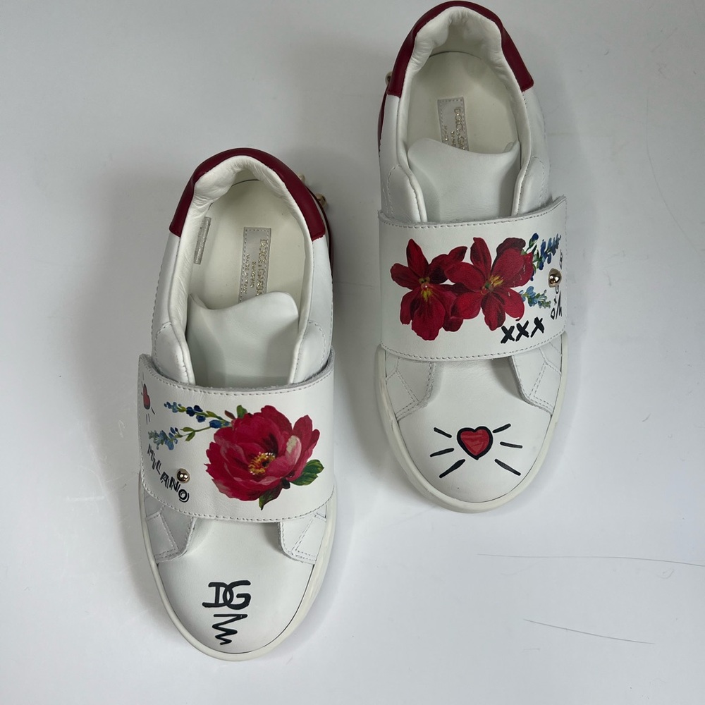 Dolce & Gabbana Kids Floral White and Red Sneakers